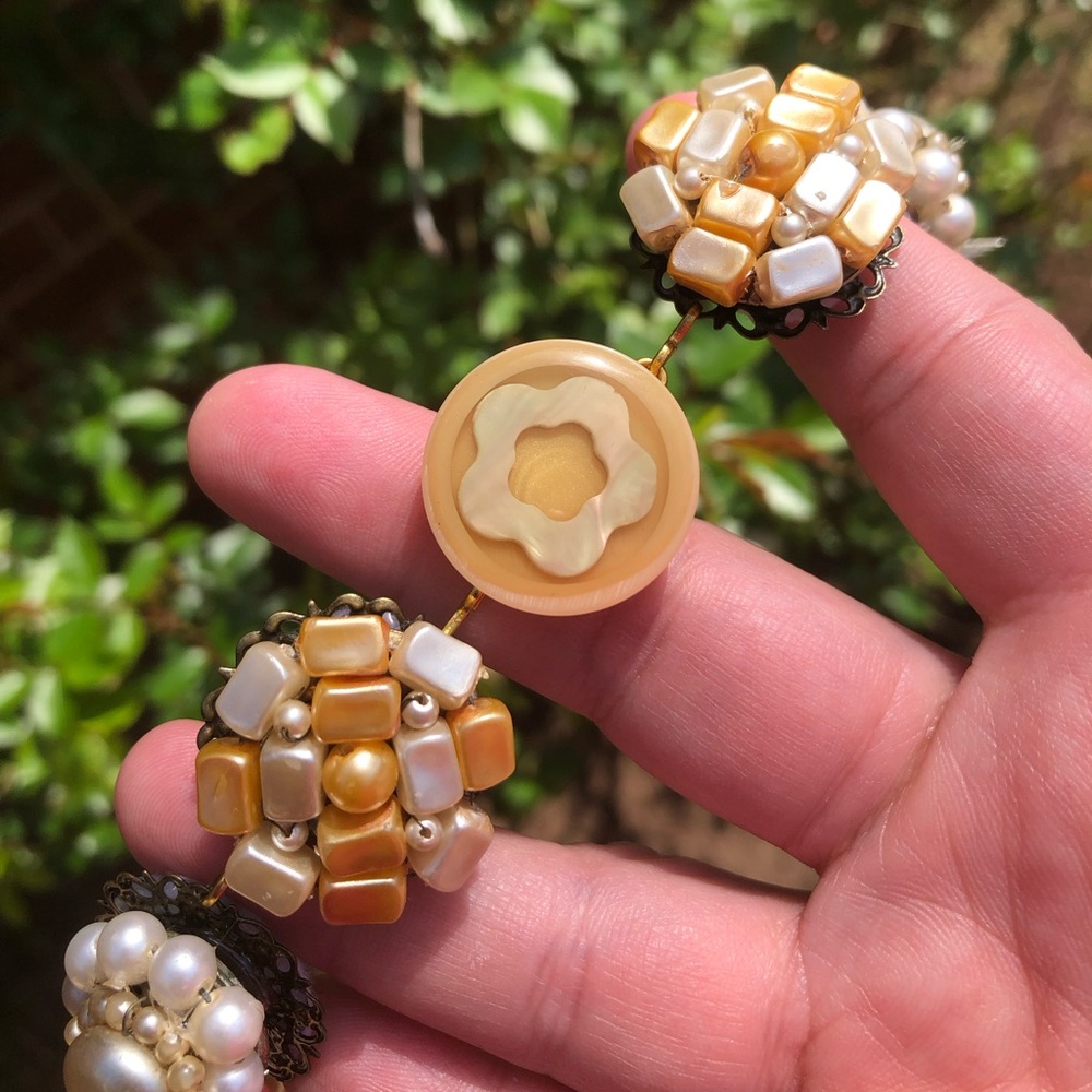 “Crème Brûlée” 🍮 Hand crafted bracelet from vintage earrings. Upcycled!